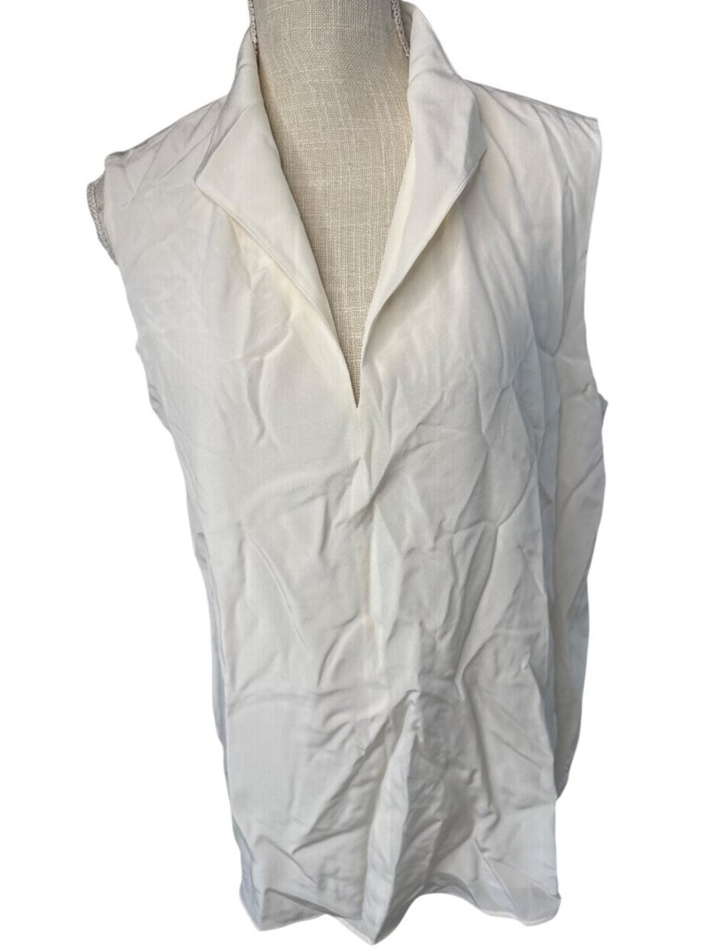Hugo Boss Sleeveless White Collared Blouse Womens Size 10 Polyester Elegant